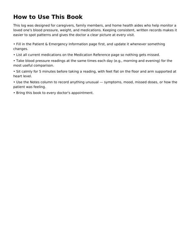 Inside Blood Pressure, Weight & Medication Tracker, page preview 1