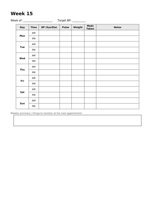 Inside Blood Pressure, Weight & Medication Tracker, page preview 2