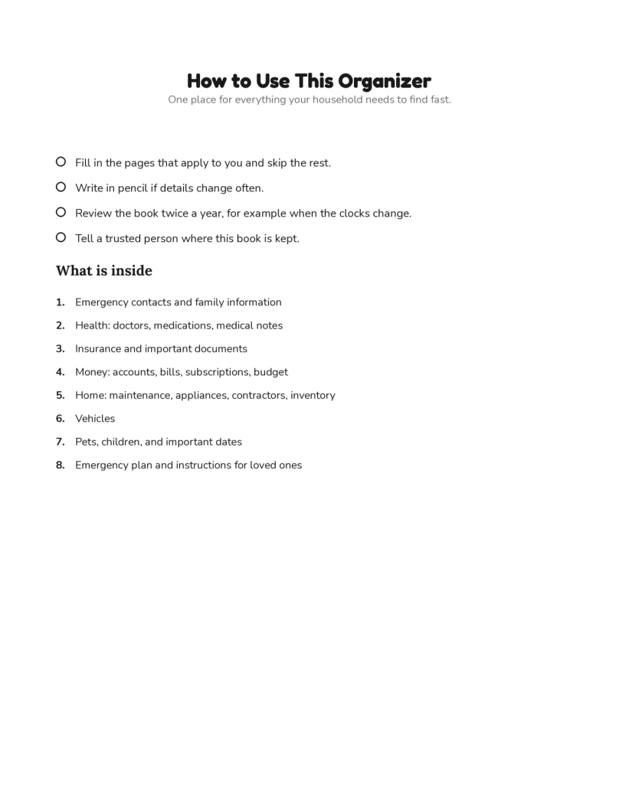 Inside Home & Life Organizer Binder, page preview 1