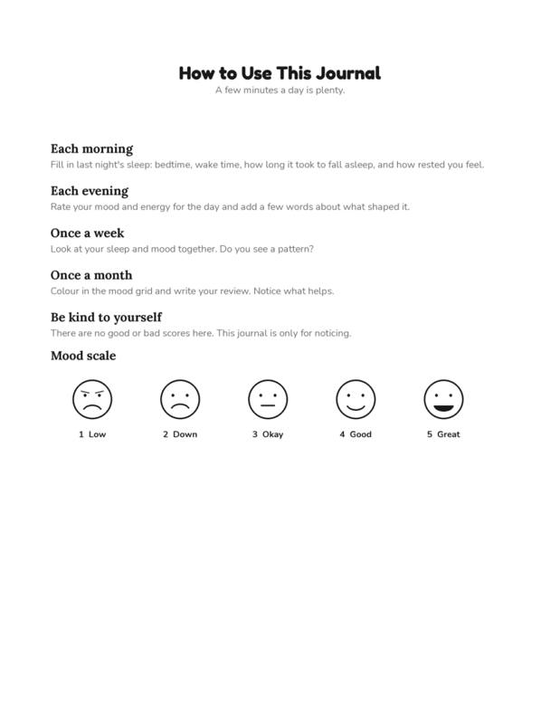 Inside Sleep & Mood Tracker Journal, page preview 1